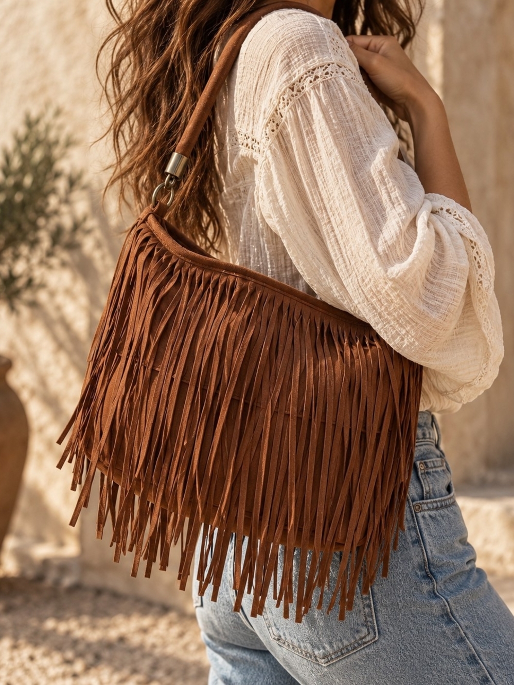 H&M Brown Fringe Shoulder Bag | Boho Western Y2K